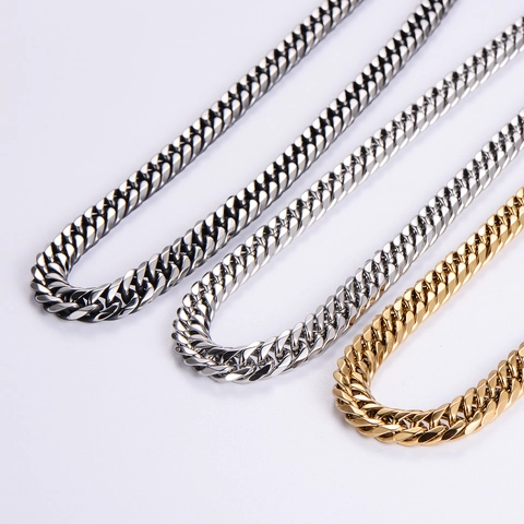 Collar Hombre Cadena Cubana Hip Hop Acero Inoxidable 304 Pulido Chapado Oro 18K Cadena Gruesa Joyería