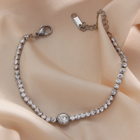 Collana E Bracciale Minimalisti In Acciaio Inossidabile Con Strass E Ciondolo Rotondo Per Donna Gioielli Regolabili Moda