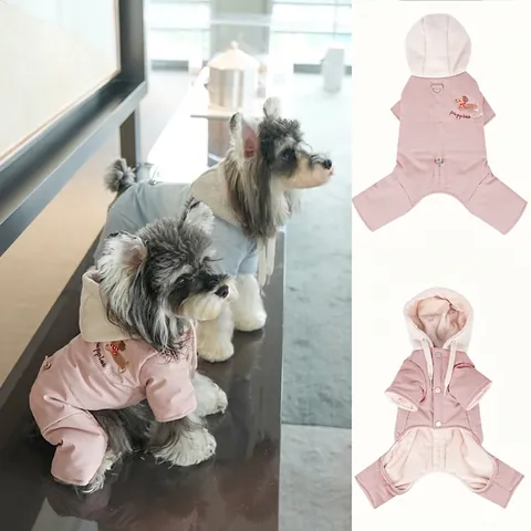 Dog Jumpsuit Hooded Four Legged Winter Coat Fleece Lined Thickened Warm Clothes With D-Ring For Small Medium Dogs