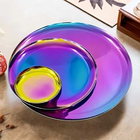 Plateau Rond En Acier Inoxydable Plaque Sous Vide Bijoux Cosmétiques Organisateur De Rangement Plateau De Service Nordique Luxe