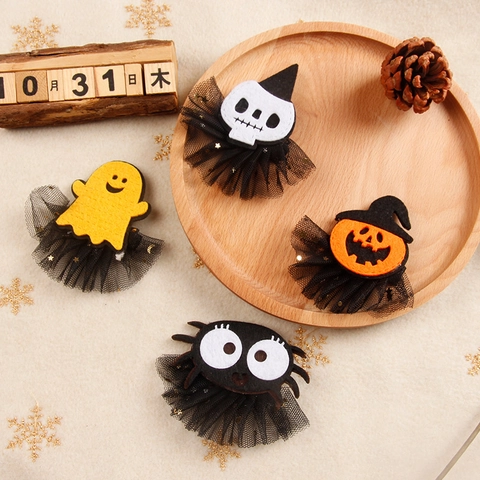 Halloween Mesh Haarklammer Für Damen Kinder Filz Kürbis Geist Spinne Totenkopf Haarnadel Pailletten Mesh Halloween Party Haarschmuck