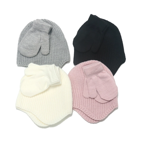 Cappello In Maglia Con Paraorecchie Per Bambini E Muffole Acrilico Caldo Colore Solido Esterno Neonati Accessorio