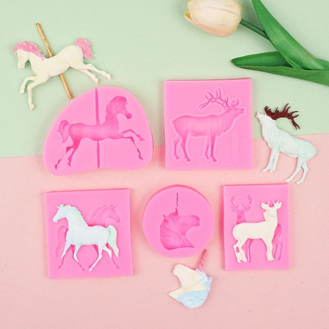 3D Animal Silicone Molds Unicorn Elk Pegasus Carousel Shape For DIY Handmade Soap Fondant Cake Decorating Resin Clay