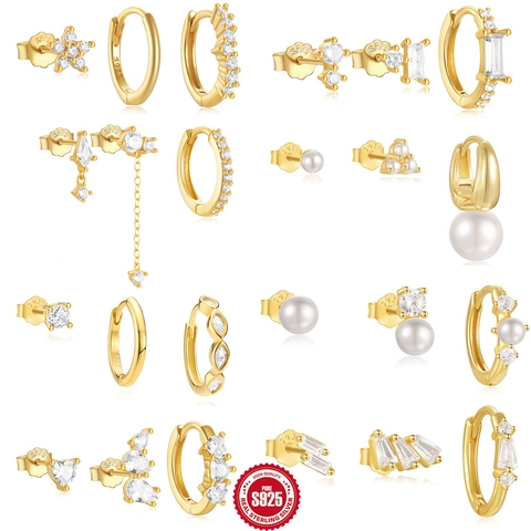 Boucles D'Oreilles Künstliche Perle Zircone Avec Tige En Argent Sterling 925 Bijoux Minimalistes Géométriques Coeur Étoile Pour Femmes
