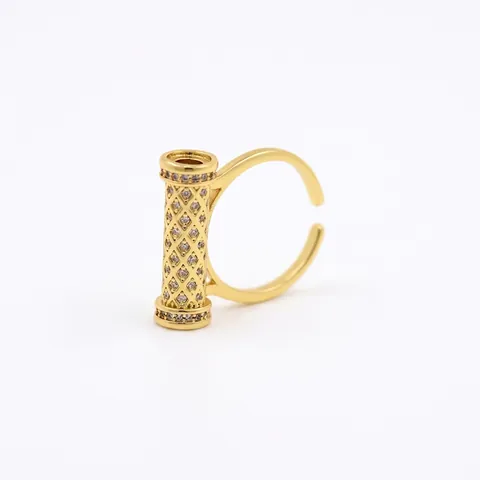 18K Vergoldeter Kupfer Verstellbarer Offener Ring Für Damen Zirkonia Geometrische Hohle Gitter Zylinder DIY Schmuck Fingerring