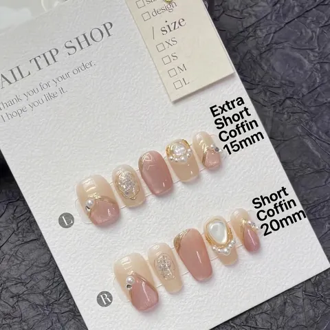 Handgemachte Künstliche Nägel Katzenauge Rosa Spiegelpuder Mit Künstliche Perle Muschel Dekor Luxus Süß Elegant Für Frauen