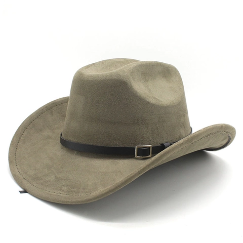 Cappello Da Cowboy Occidentale Vintage A Tesa Larga Fedora In Scamosciato Sintetico Con Fibbia Cintura Stile Retrò