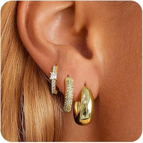 Geometrische Zirkon Knorpel Ohrringe Kupfer Huggie Hoops Funkelnde Mode Schmuck Geschenk Damen