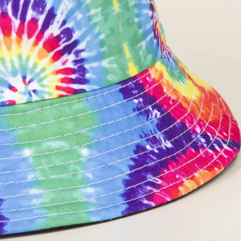 Tie-Dye Colorful Bucket Hat Cotton Canvas Sun Shade Outdoor Beach Travel Streetwear Graffiti Hip Hop Unisex