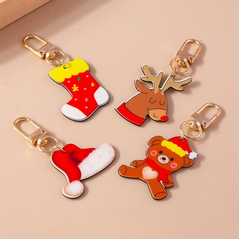Porte-Clés De Noël Renne Ours Acrylique Résine Métal Pendentif Sac Dessin Animé Mignon Accessoire Cadeau