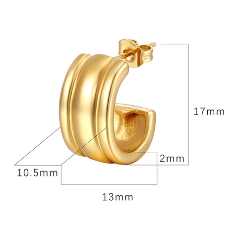 Pendientes De Aro Geométricos Acero Inoxidable Chapado En Oro De 18K Forma De C Irregular Ranurado Joyería De Moda Mujer