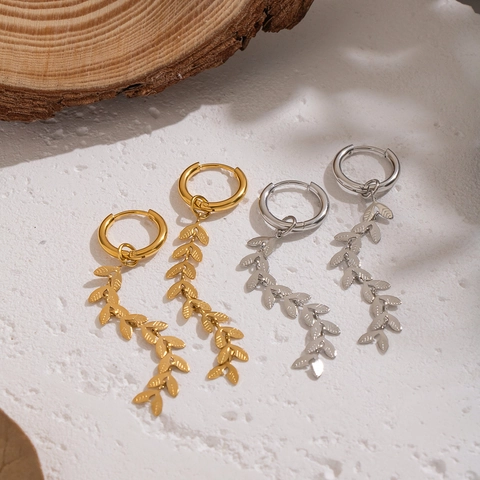 Blatt Quaste Hängeohrringe 304 Edelstahl 18K Vergoldet Wasserdicht Hypoallergen Elegant Mode Schmuck Für Frauen
