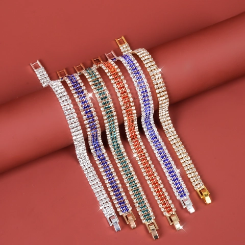 Elegant Copper Rhinestone Bracelet For Women Sparkly Geometric Crystal Jewelry For Wedding Party Simple Fashion