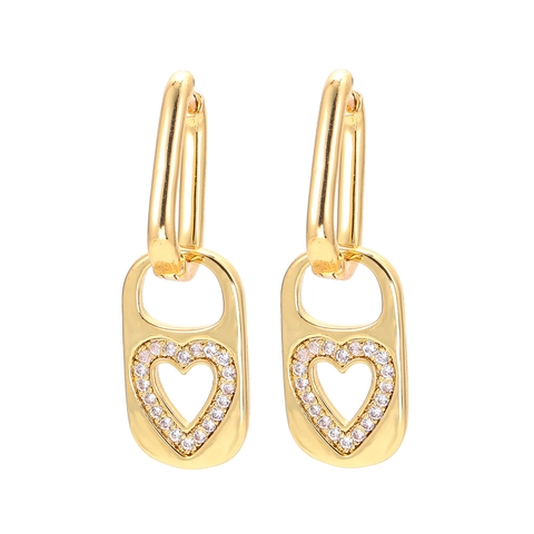 Copper Zirconia Heart Lock Drop Earrings Personalized Fashion Geometric Rectangular Hoop Earrings For Women Jewelry Gift