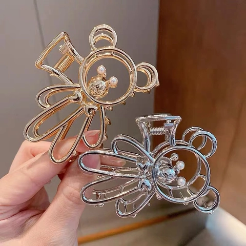Molletta Per Capelli A Orso In Metallo Cavo Lega Forcina Perla Artificial Strass Stile Coreano Antiscivolo Accessori Capelli Donna