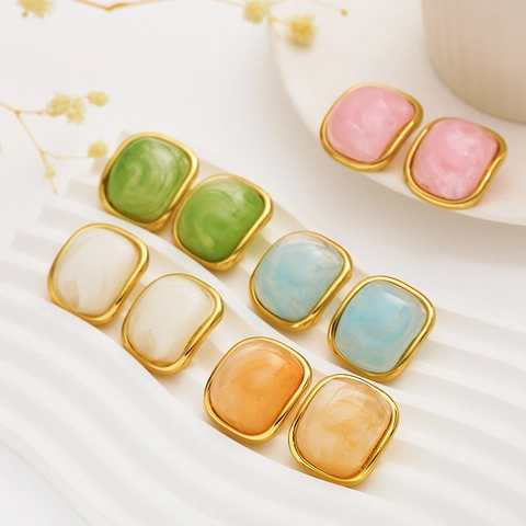 Boucles d'Oreilles Créoles en Résine Acier Inoxydable Plaqué Or 18K Vintage pour Femmes Boucles d'Oreilles Clous Géométriques Marbrées