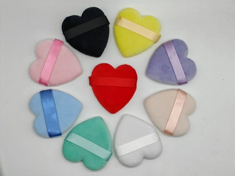 Heart Shaped Powder Puff Plush Velour Setting Sponge With Ribbon Handle Soft Cosmetic Face Makeup Tool