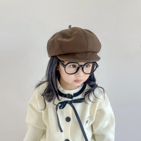Kids Newsboy Cap Retro Cotton Blend Knitted Beret Hat For Boys Girls Solid Color Octagonal Painter Cap