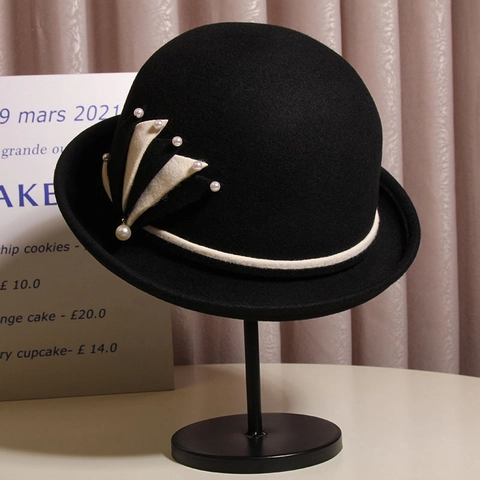 Sombrero Cloche Vintage Para Mujer Elegante Mezcla De Lana Estilo Francés Bombín Decorado Con Perlas Artificiales Accesorio De Invierno