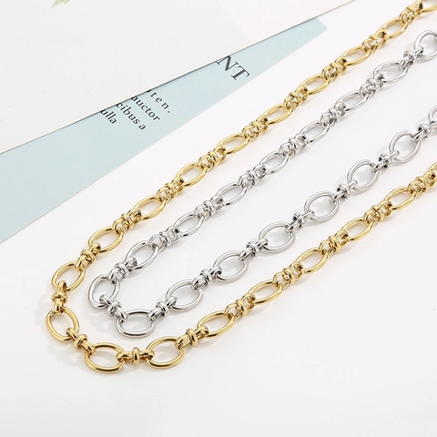 Collar De Cadena De Acero Inoxidable Chapado En Oro De 18K Para Mujer Joyería Minimalista De Eslabones Geométricos