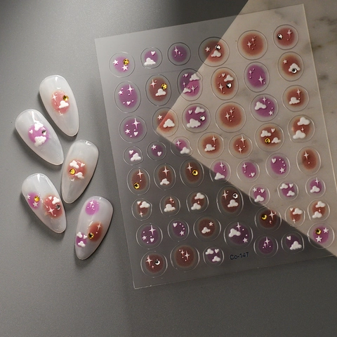 Autocollants À Ongles En Relief 5D Dégradé Nuages Étoiles Strass 3D Décalcomanies Nail Art Imperméables Charmant DIY
