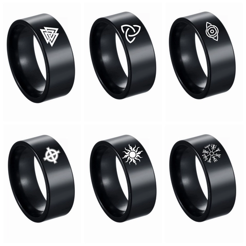 Viking Rune Band Ring Titanium Steel Celtic Knot Norse Mythology Punk Hip Hop Style Fashion Jewelry For Men