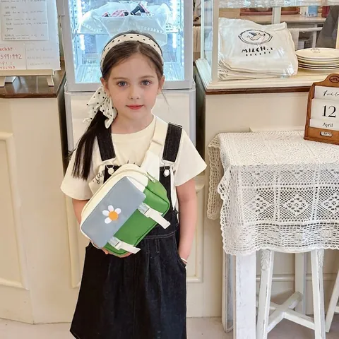 Kinderen Crossbody Tas Mini Borsttas PU Leer Cartoon Beer Madeliefje Borduren Verstelbare Riem Schattig Voor Jongens Meisjes