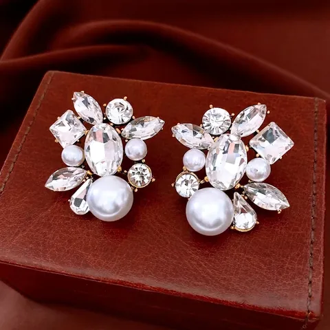 Pendientes De Botón Flor Estilo Palacio Vintage Con Diamantes De Imitación Cristal Perla Artificial Y Poste De Plata Para Mujer
