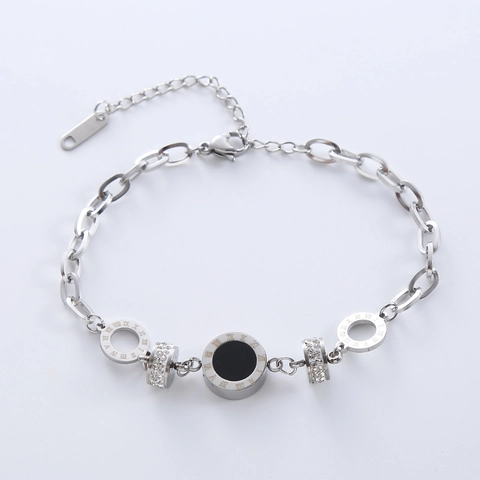 Bracciale In Acciaio Inossidabile 316L Con Numeri Romani Ciondoli Cerchio Strass Placcato Oro 18K Catena O Per Donne Gioielli