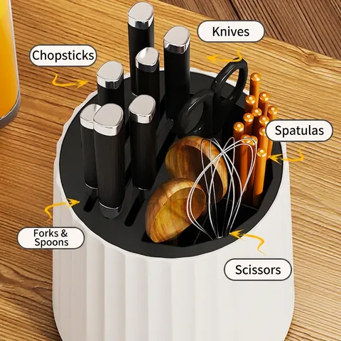 Portacoltelli Rotante Organizer Per Posate Da Cucina Rack Di Stoccaggio Multifunzionale Con Vassoio Di Scarico Plastica