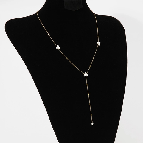 Collar En Y De Acero Inoxidable Elegante Colgante De Racimo De Perlas Artificiales Cadena Ajustable Delicada Para Mujeres Niñas
