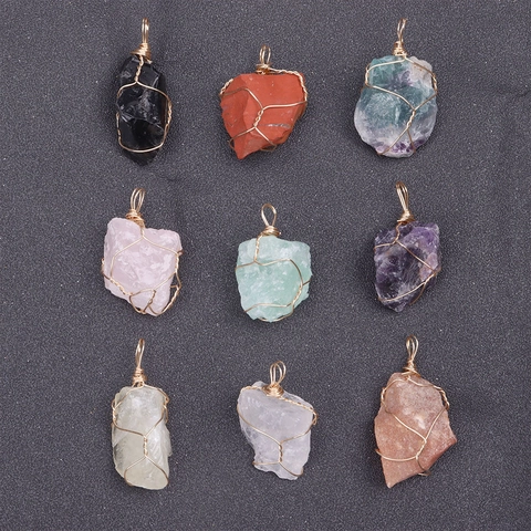 Natural Raw Crystal Pendant Necklace Handmade Wire Wrapped Irregular Stone Amethyst Rose Quartz Healing Jewelry For Women