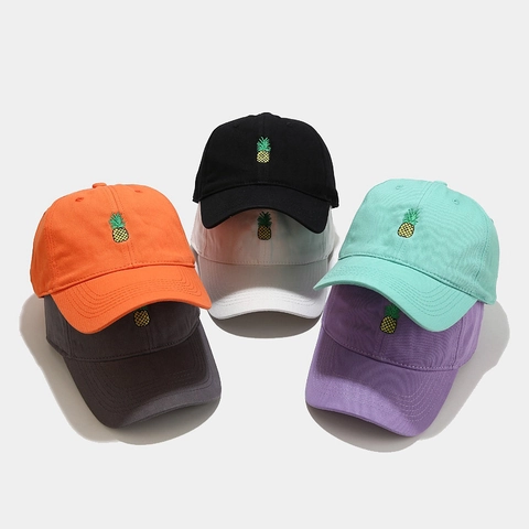 Gorra De Béisbol Bordado Piña 100% Algodón Soft Top Ajustable Informal Protección Solar Sombrero Para Mujer Hombre