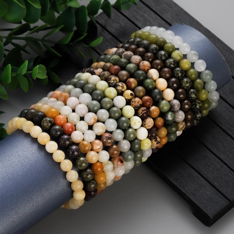 Naturstein Perlenarmband Für Damen Herren 8mm Runde Achat Jade Chalcedon Perlen Elastisches Armband Vintage Schmuck Geschenk