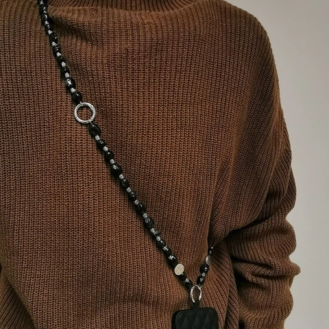 Vintage Ethnic Irregular Acrylic Beaded Phone Strap Crossbody Chain Neck Hanging Lanyard With Alloy Clasp For Women Men