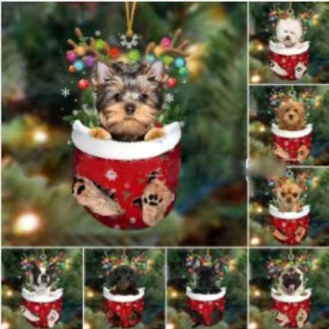 Weihnachtsbaum Anhänger Acryl Hund In Roter Socke Rentiergeweih Feiertagsdeko Für Hundeliebhaber