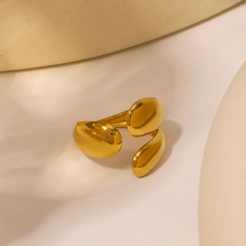 Verstellbarer Ring Goldbeschichteter Edelstahl Geometrisch Oval Blatt Wassertropfen Trendiges Minimalistisches Accessoire Damen