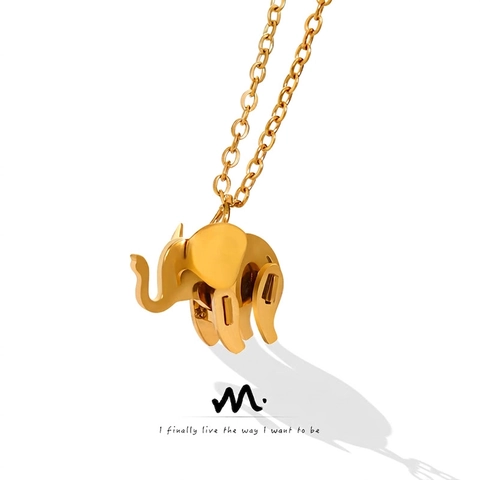 Collana Con Ciondolo Elefante Placcato Oro 18K Acciaio Al Titanio Design Geometrico Gioielli Minimalisti Coreani