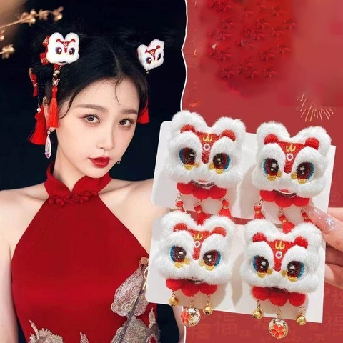 Pinza Para El Pelo De Danza Del León De Peluche Año Nuevo Estilo Chino Bordado Borla Campana Accesorio Para El Cabello Étnico Mujeres