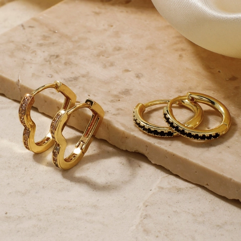 Orecchini A Cerchio In Rame Cuore Tondo Placcati Oro Zirconia Incastonata Huggie Per Donna Stile Minimalista INS Gioielli