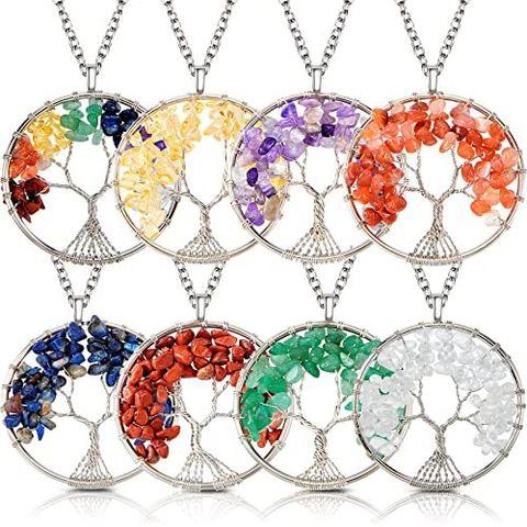 Lebensbaum Anhänger Halskette Handgefertigt Drahtumwickelt Natürliche Edelsteinchips Kupfer Heilkristall Vintage Schmuck