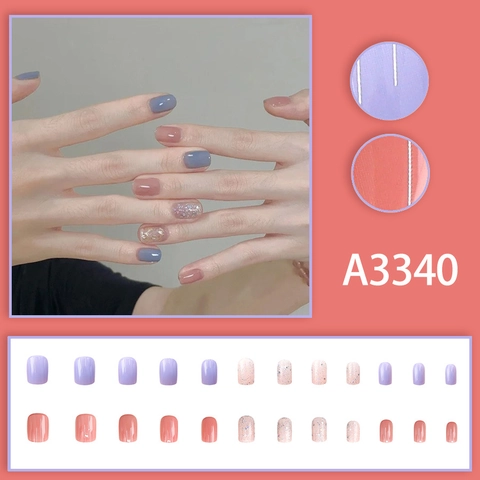 Press On Nails Short Square Colorful Shimmer Gradient Minimalist Sweet Style For Women False Nails