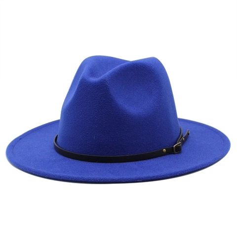 Fedora Hat Woolen Felt Wide Brim Vintage British Style Unisex Trilby Jazz Cap With Leather Belt Buckle Decoration