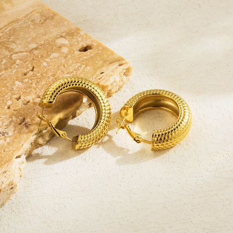 Pendientes De Aro Gruesos De Acero Inoxidable Con Textura De Serpiente Para Mujer Forma C Joyería Geométrica