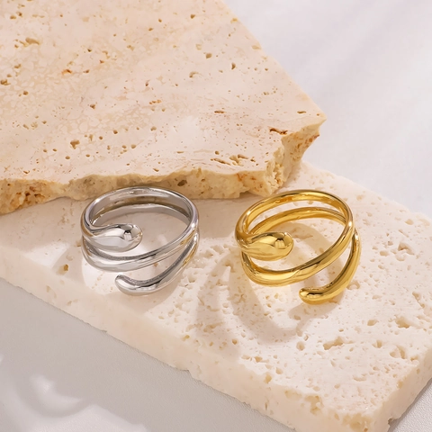 Minimalist Stainless Steel Multi-Layer Spiral Ring For Women 18K Gold Plated Adjustable Open Geometric Finger Jewelry