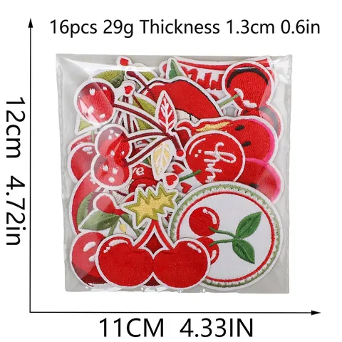 Cherry Embroidery Patches Polyester Thread Iron On Decorative Fruit Lips Dice Applique For Clothes Bags Hats DIY Cartoon Accessories