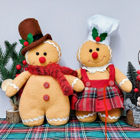 Χριστουγεννιάτικο Gingerbread Man Λούτρινη Κούκλα Διακοσμητικό Μαλακό Ύφασμα Καρό Σεφ Τζέντλεμαν Εορταστική Διακόσμηση