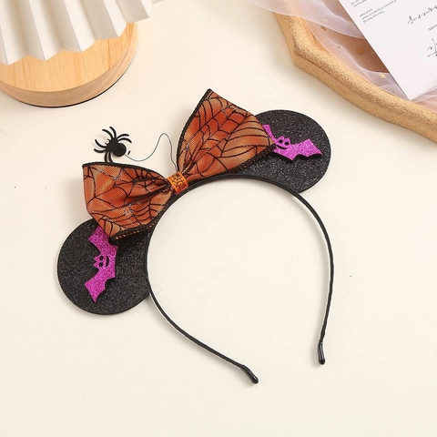 Halloween Citrouille Crâne Bandeau Oreilles de Mickey Nœud en Filet Araignée Chauve-Souris Cerceau de Cheveux Fête Accessoires Cheveux Femmes