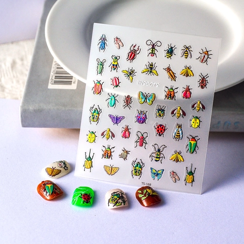 5D Embossed Nail Art Stickers Insect Butterfly Bee Ladybug Pattern 3D Waterproof DIY Manicure Decals