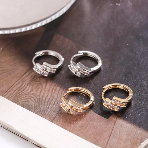 Orecchini a Cerchio Geometrici Tondi in Rame con Zirconia per Donna Piccoli e Squisiti Gioielli placcati in Oro Argento